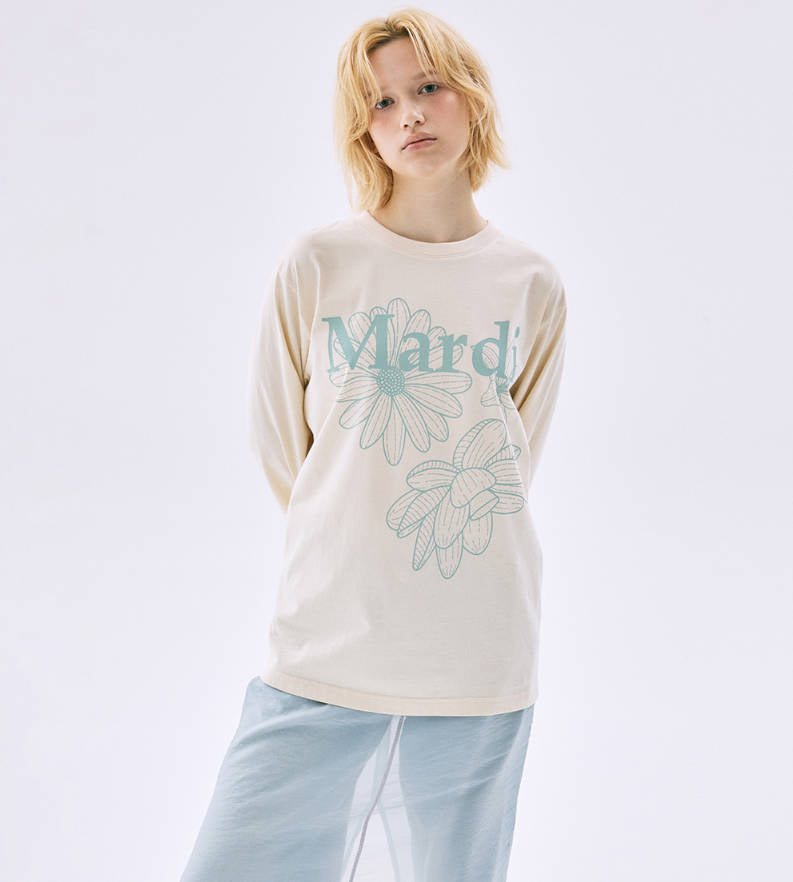 (限時優惠) 韓國 Mardi Mercredi Tshirt Long Sleeve Triple Flower - Butter Mossgreen【TS003】