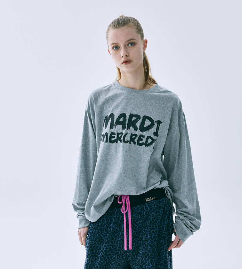 韓國 Mardi Mercredi Unisex Tshirt Long Sleeve Brush Logo Contrast【MM194】
