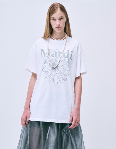 韓國 Mardi Mercredi UNISEX TSHIRT FLOWERMARDI - STT Mall HK 靚太網購 -- WHITE LIGHTGREY