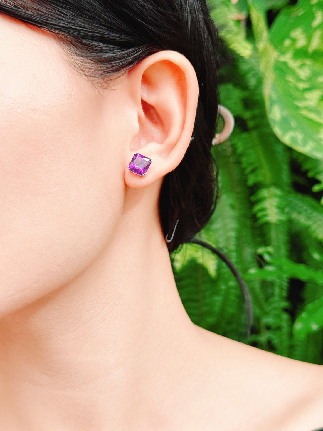 【現貨】方形紫水晶耳釘【ST335】