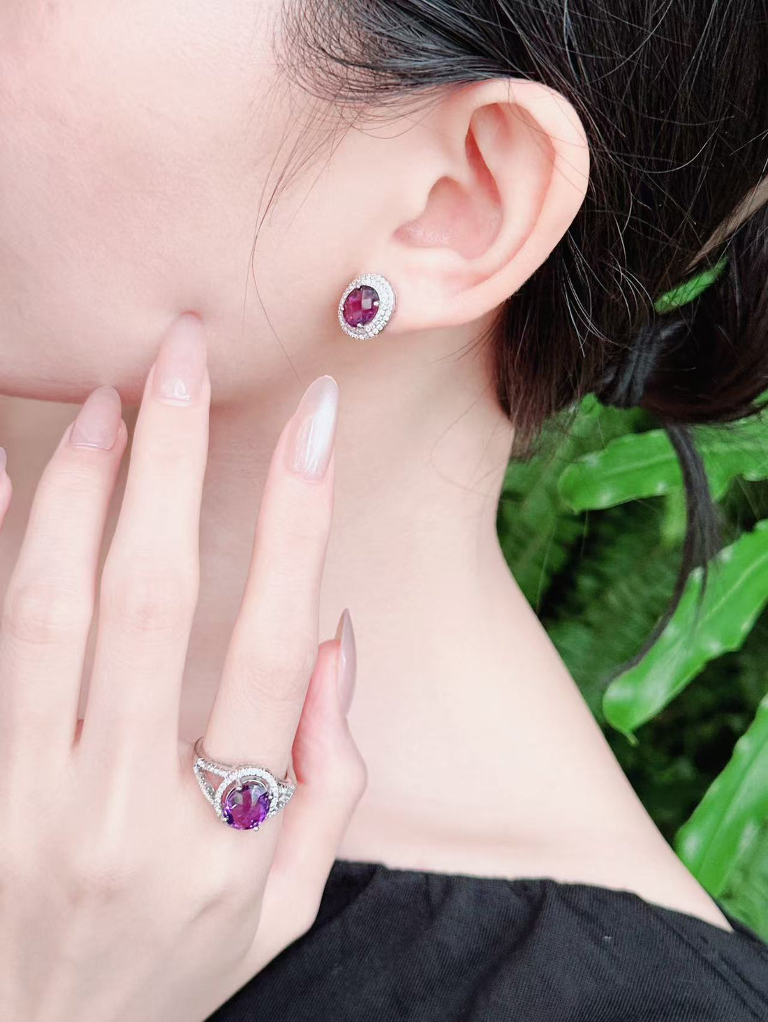 【現貨】橢圓形紫水晶耳釘【ST330】