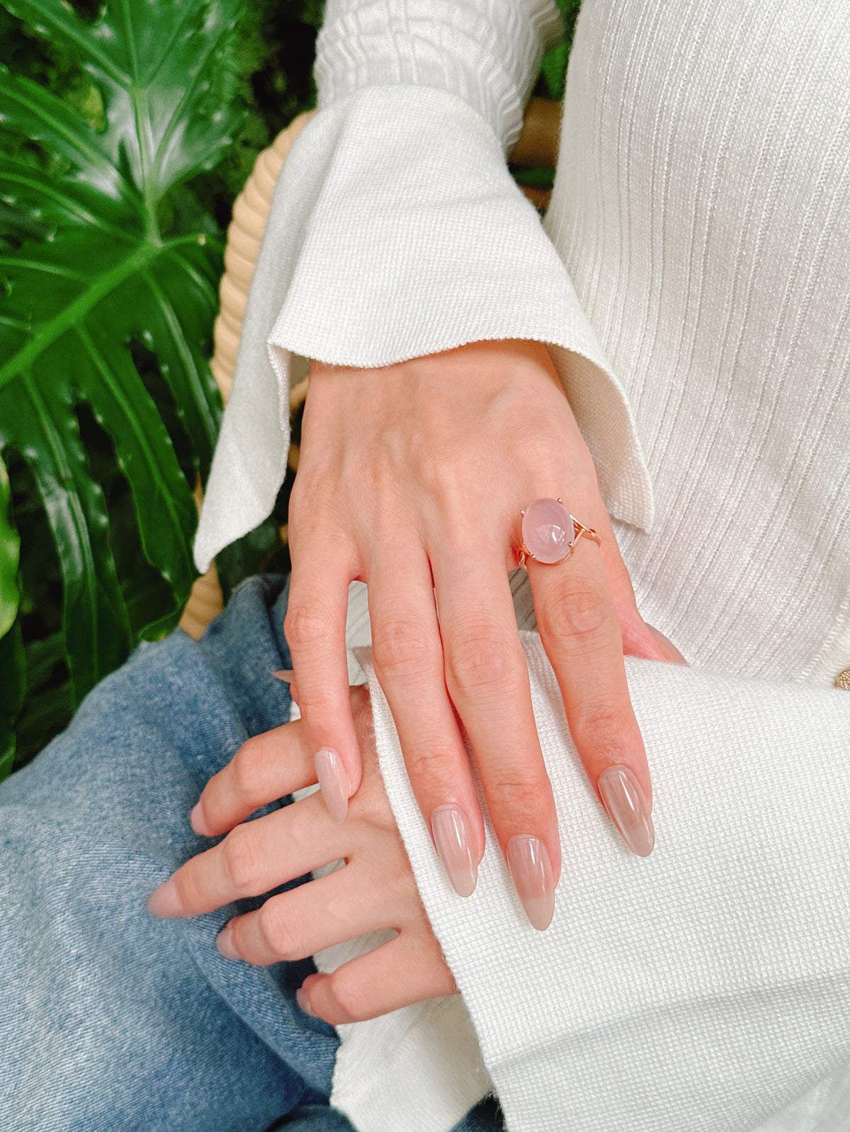 【現貨】橢圓形粉水晶戒指【ST348】