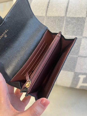 【Preloved】Chanel 黑色荔枝皮銀包 (訂金$500，總售價為 $6,200)【ST025】