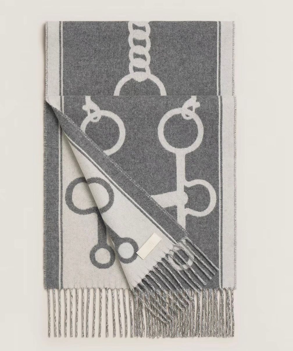 全新愛馬仕純羊絨圍巾 - 灰色 【JS506】