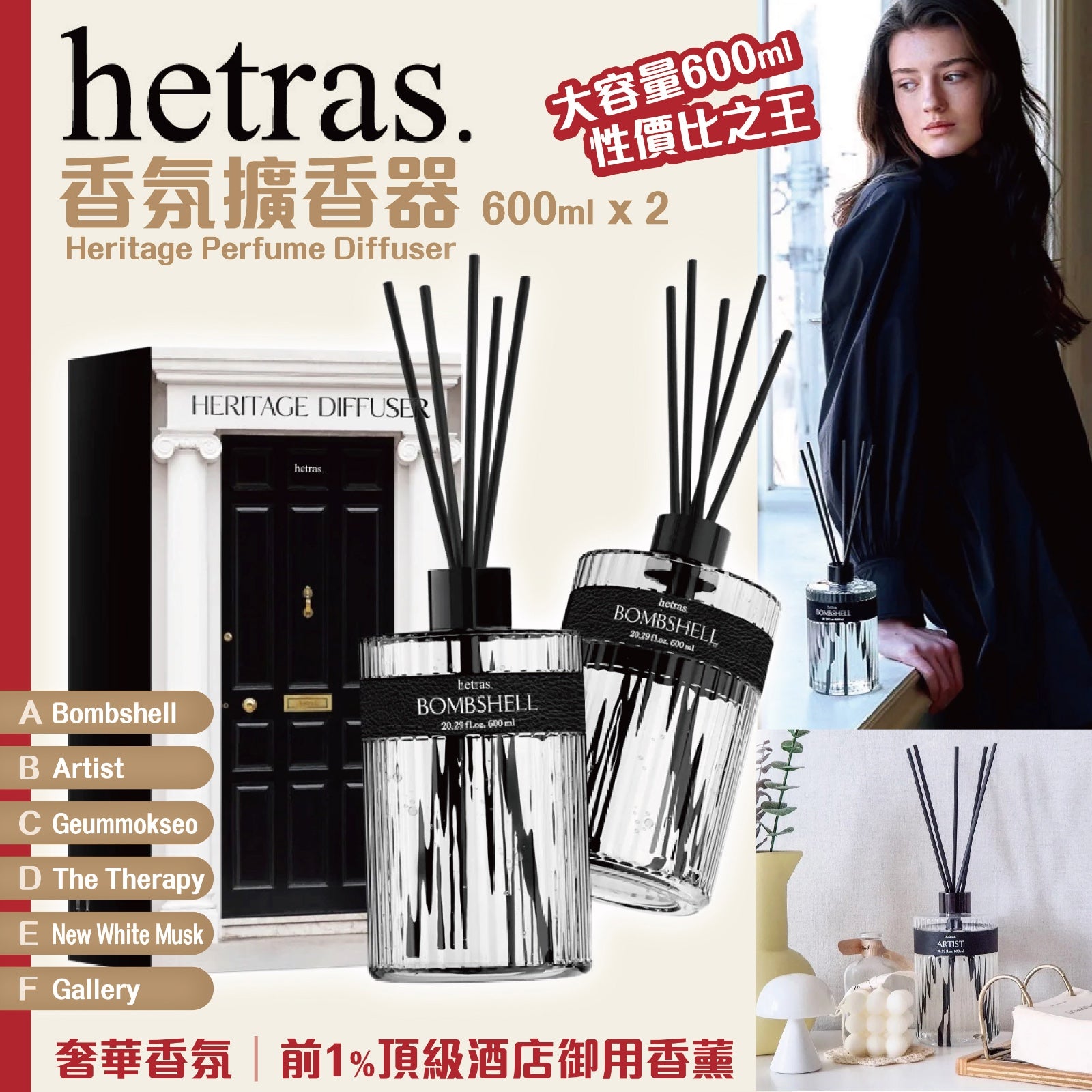 新發行! Hetras Heritage Diffuser 2EA 600ml (一套兩支)【SM351】- 第四團