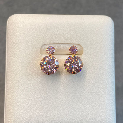 日本直送 光影雙星粉莫桑鑽金耳釘【JS424】