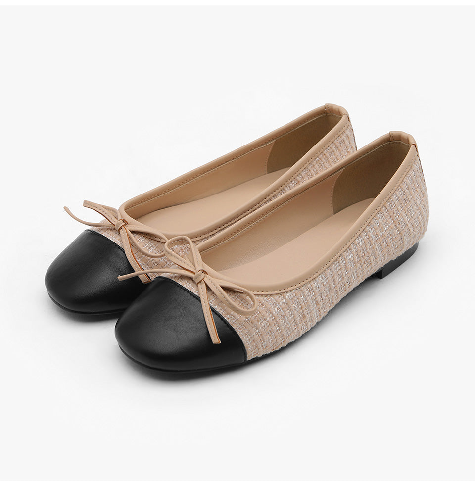 韓國 Sappun Maret Tweed Two-Tone Ribbon Flats (1cm)【AU028】