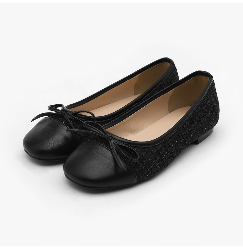 韓國 Sappun Maret Tweed Two-Tone Ribbon Flats (1cm)【AU028】