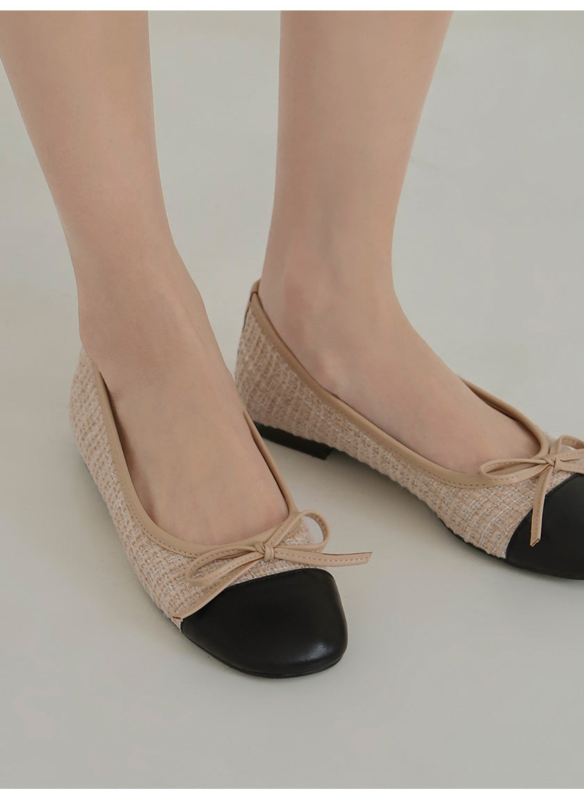 韓國 Sappun Maret Tweed Two-Tone Ribbon Flats (1cm)【AU028】