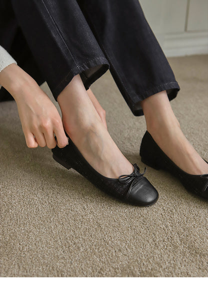 韓國 Sappun Maret Tweed Two-Tone Ribbon Flats (1cm)【AU028】