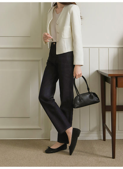 韓國 Sappun Maret Tweed Two-Tone Ribbon Flats (1cm)【AU028】