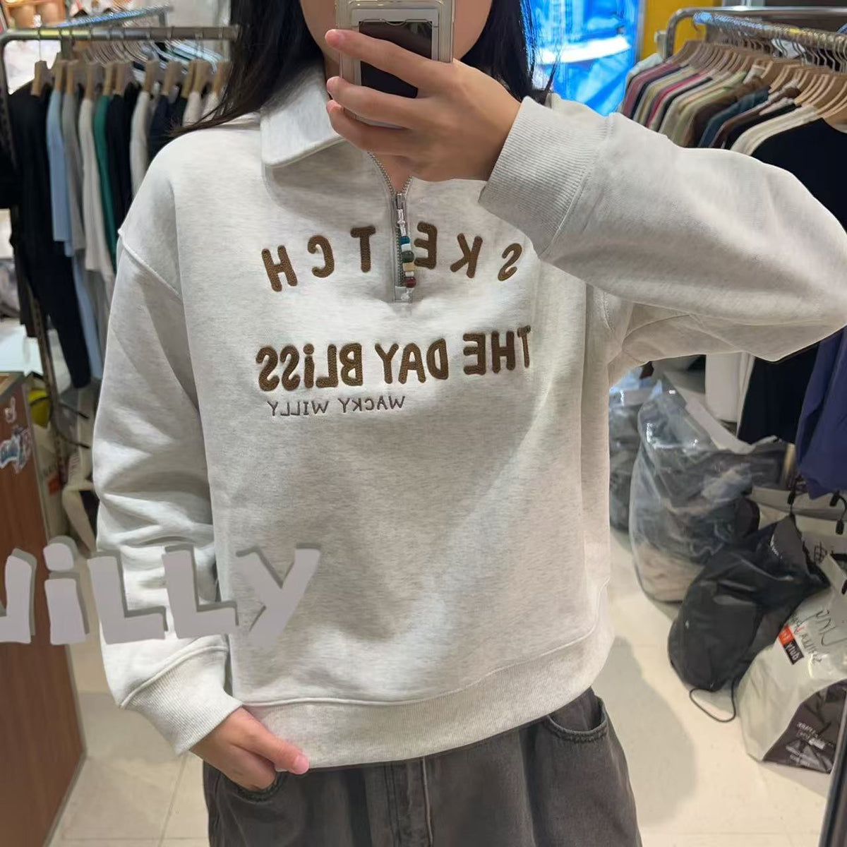 【現貨】韓國 Wacky Willy Women's Lettering Karahaf Zip-Up【WW019】