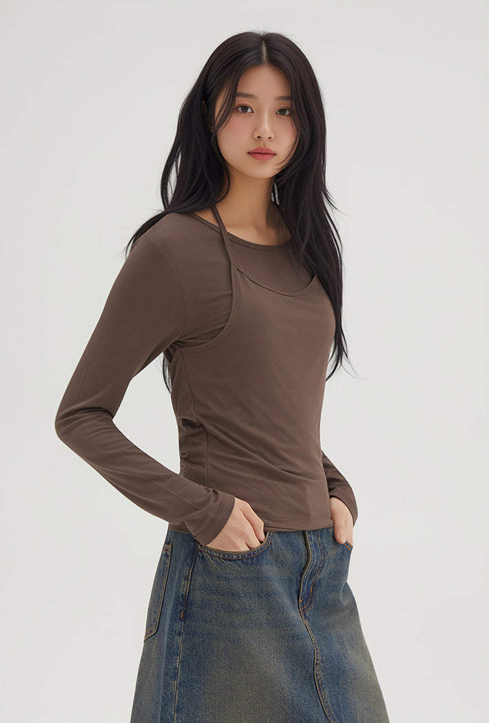 韓國 SPAO Halter Neck Layered Long Sleeve T-Shirt【SP343】