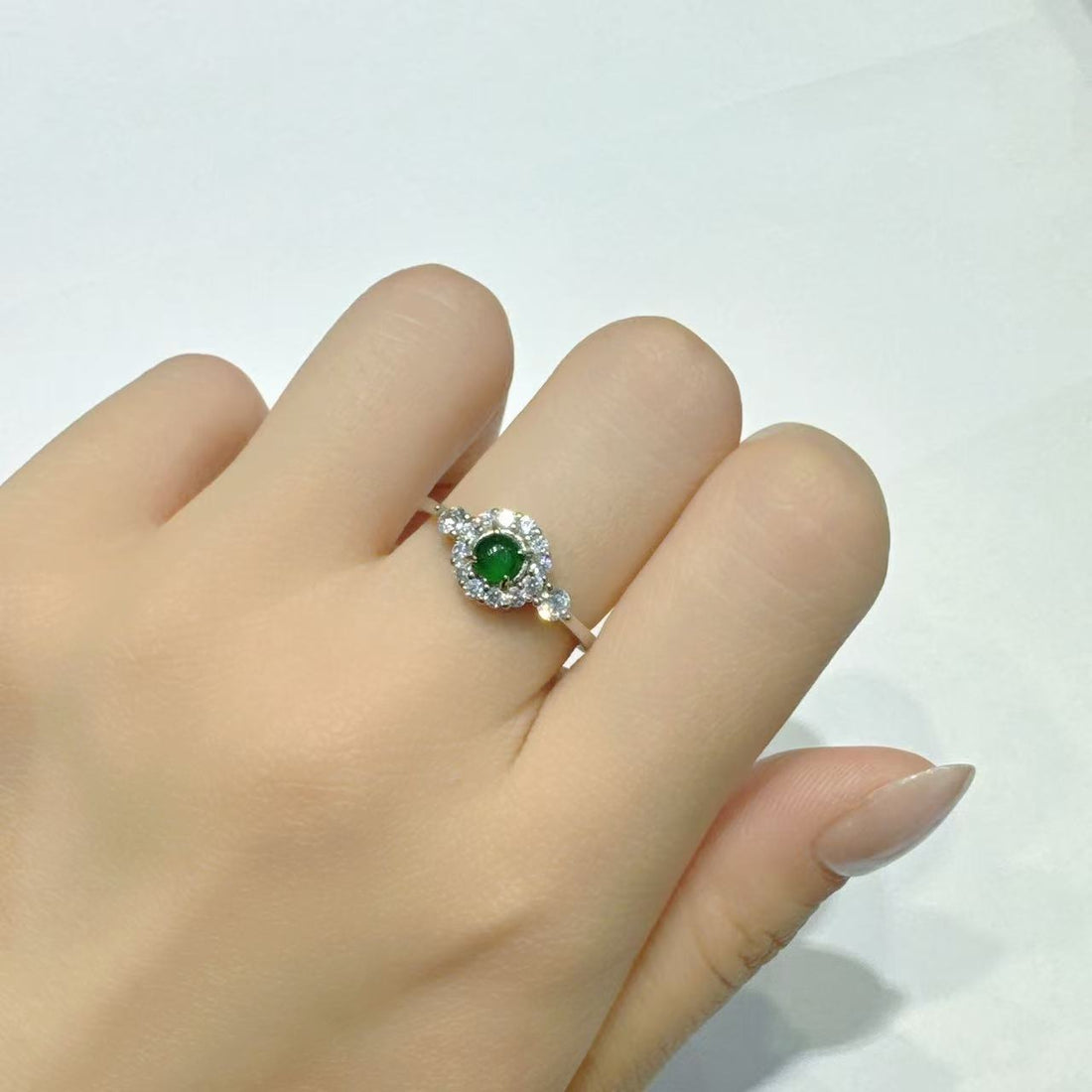 S925銀鑲翡翠蛋面戒指【KX638】