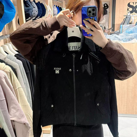 韓國 Satur (W) Maroon Nylon Crop Bomber Jacket【SR130】