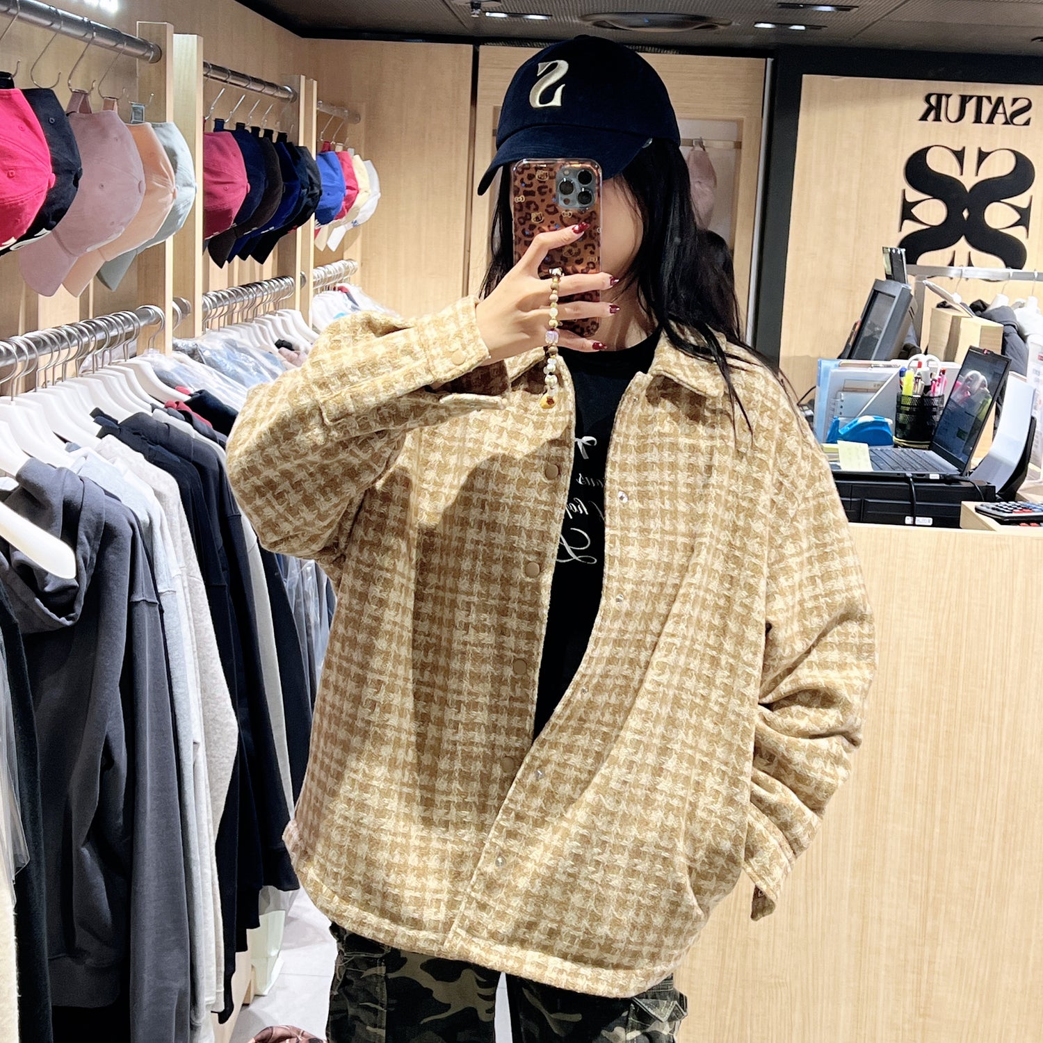 韓國 Satur Check Fleece Shirt Jacket【SR197】