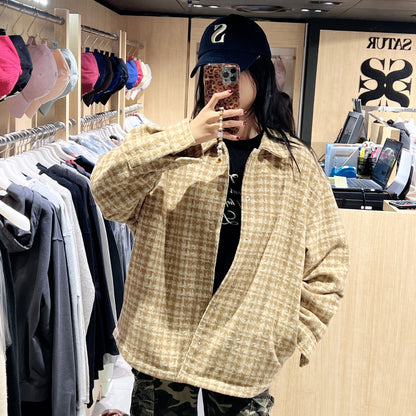 韓國 Satur Check Fleece Shirt Jacket【SR197】