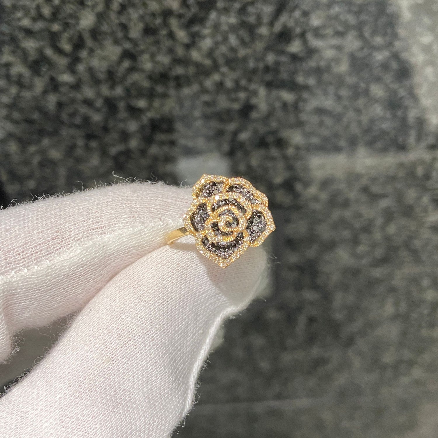 日本直送 金色玫瑰鑽石戒指【JS369】