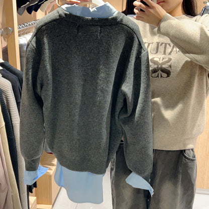 韓國 Satur Basic Logo Jacquard Crew Neck Knit【SR144】