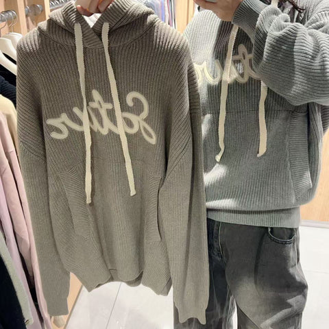 韓國 Satur Appliqué Logo Cashmere Blend Hooded Knit【SR148】