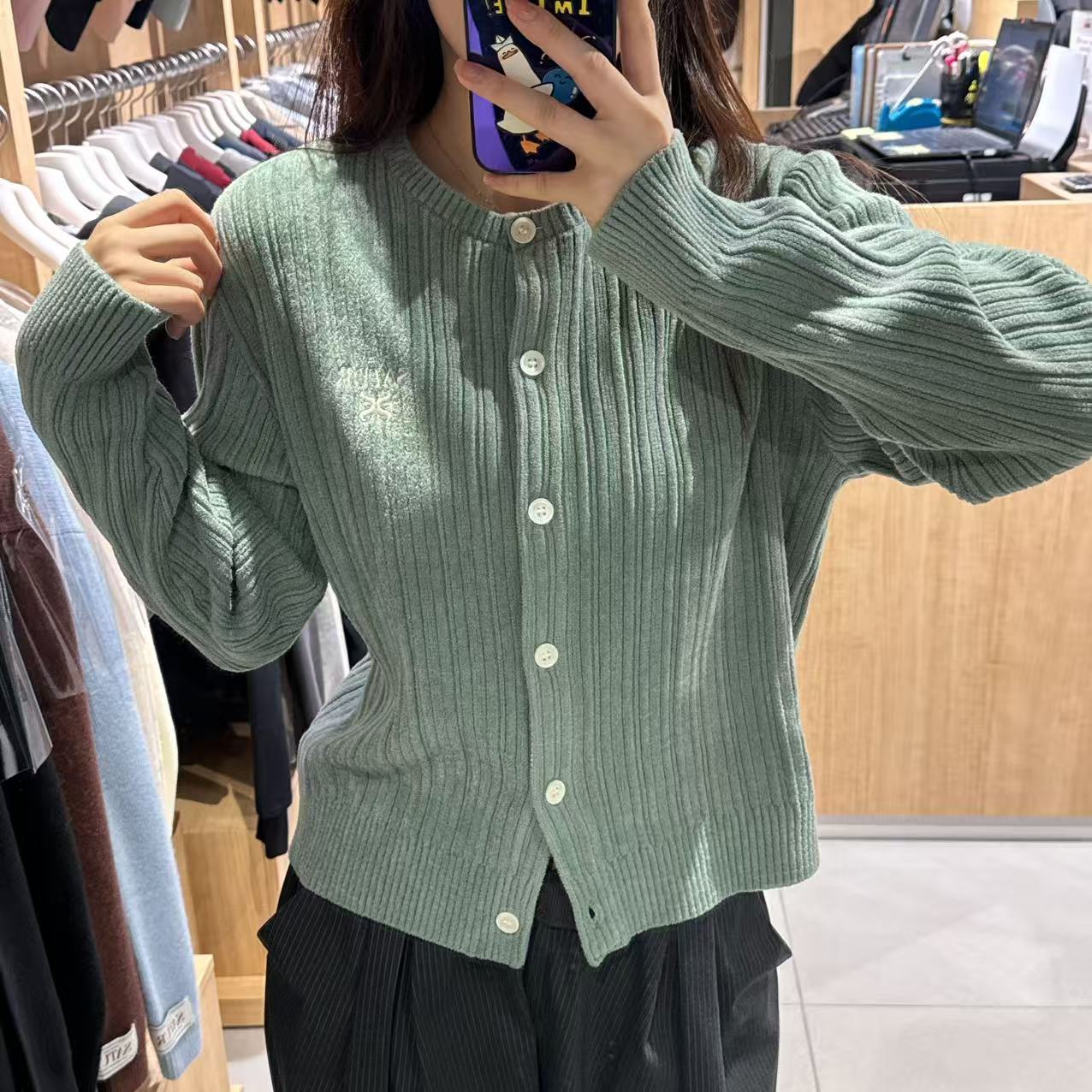 韓國 Satur Fleece Crew Neck Cardigan【SR178】