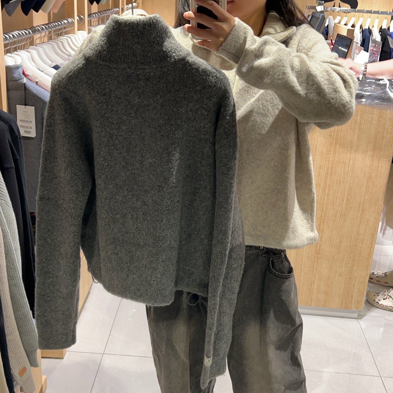 韓國 Satur (W) Crop Half Neck Fleece Knit Zip-Up【SR164】