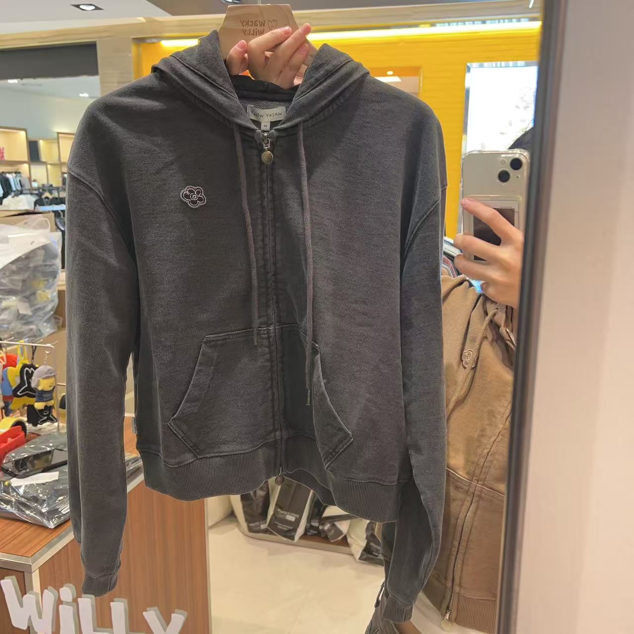 韓國 Wacky Willy Women's Denim Washed Crop Hooded Zip-Up【WW018】