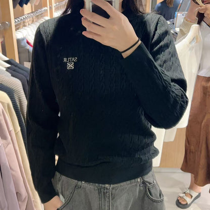 韓國 Satur Plain Cable Crew Neck Knit【SR141】