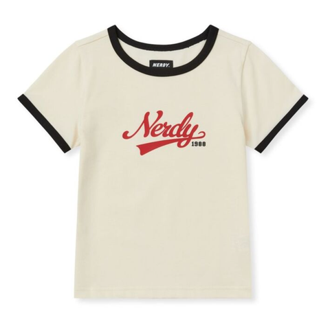 韓國 Nerdy Women's Varsity Logo Ringer S/S T-Shirt【NY033】