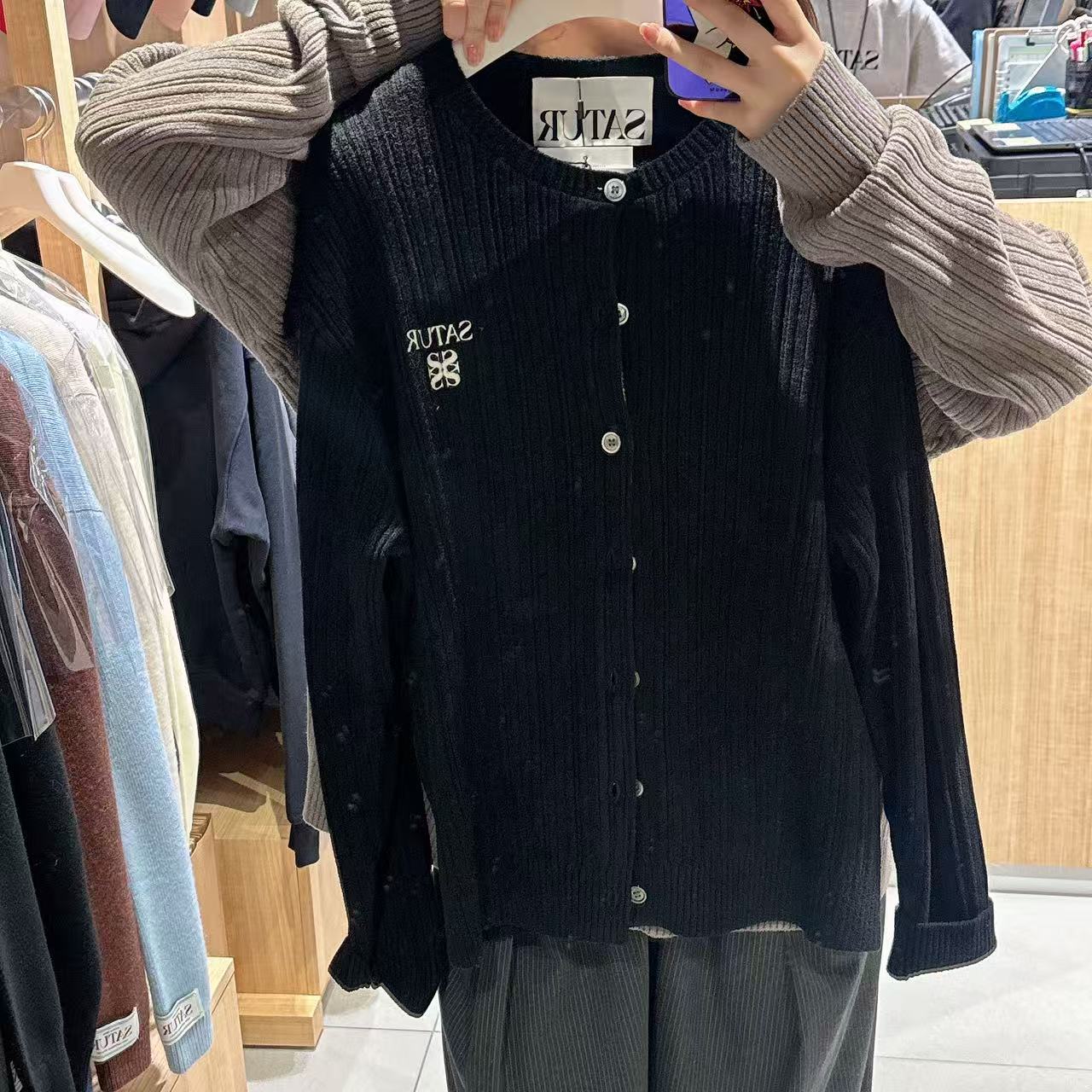 韓國 Satur Fleece Crew Neck Cardigan【SR177】