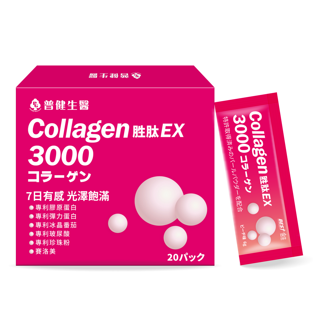 青春魔力 – 專利草莓多酚60粒/ 盒 + 青春澎彈-珍珠膠原 20包裝【KX156】