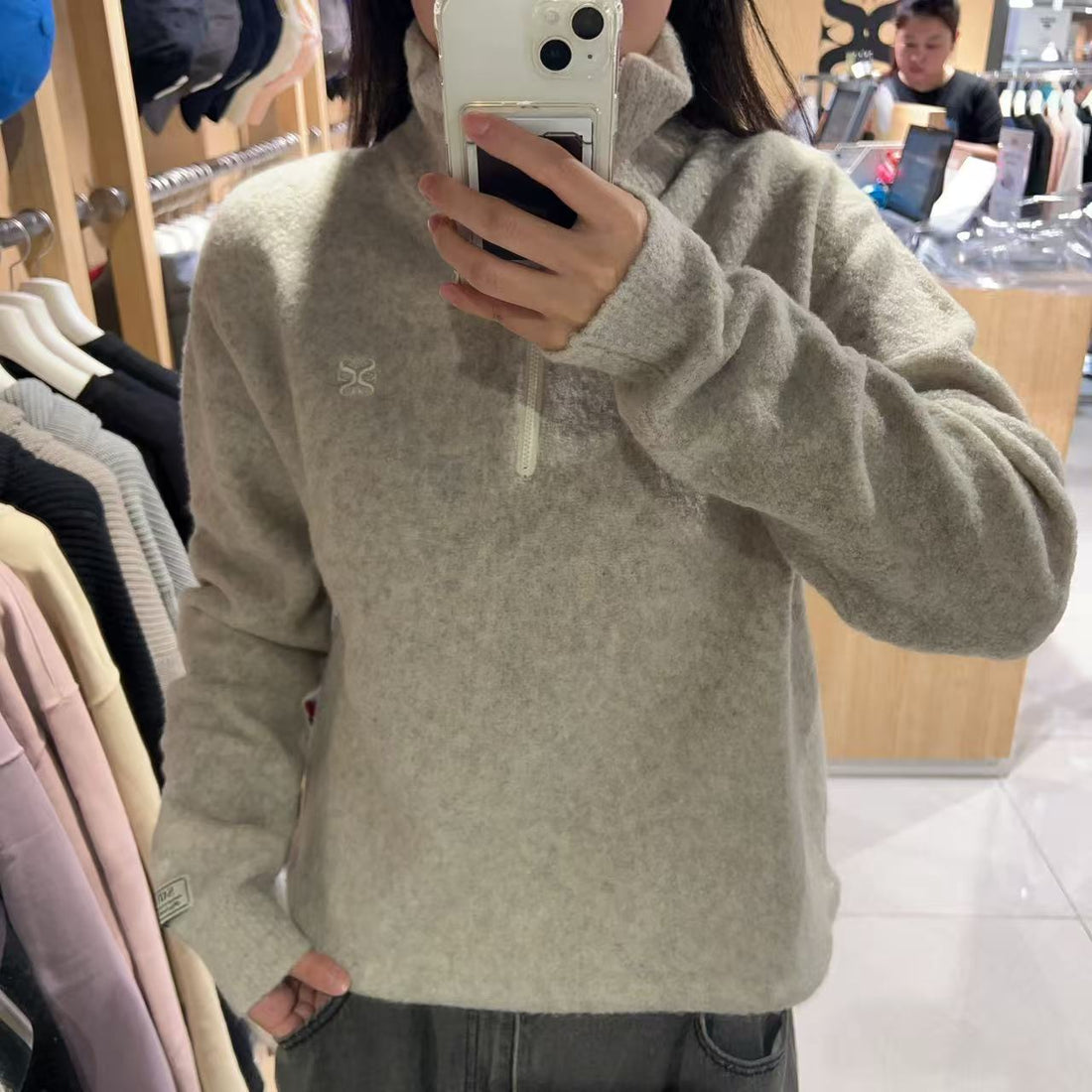 韓國 Satur (W) Crop Half Neck Fleece Knit Zip-Up【SR164】