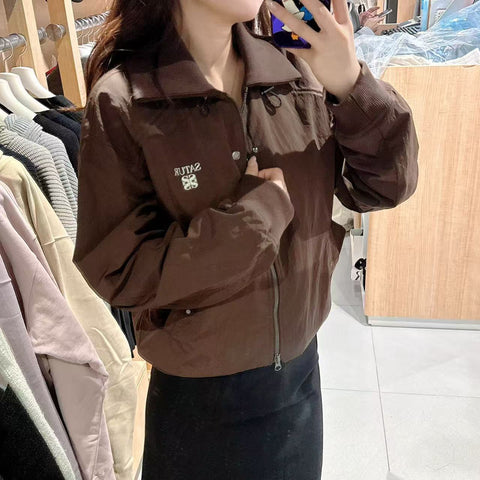 韓國 Satur (W) Maroon Nylon Crop Bomber Jacket【SR130】