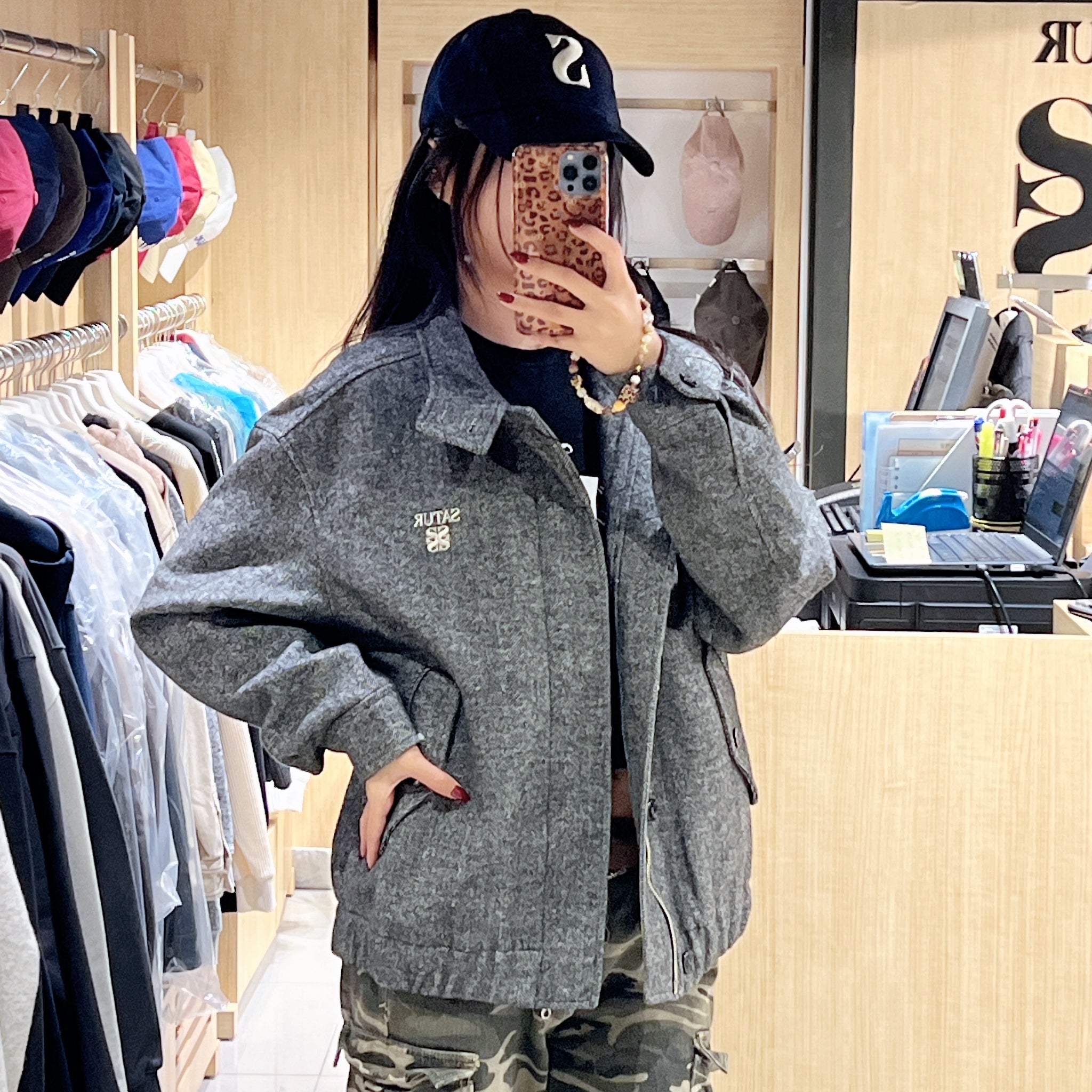 韓國 Satur Herringbone Wool Blend Blouson Jacket【SR199】