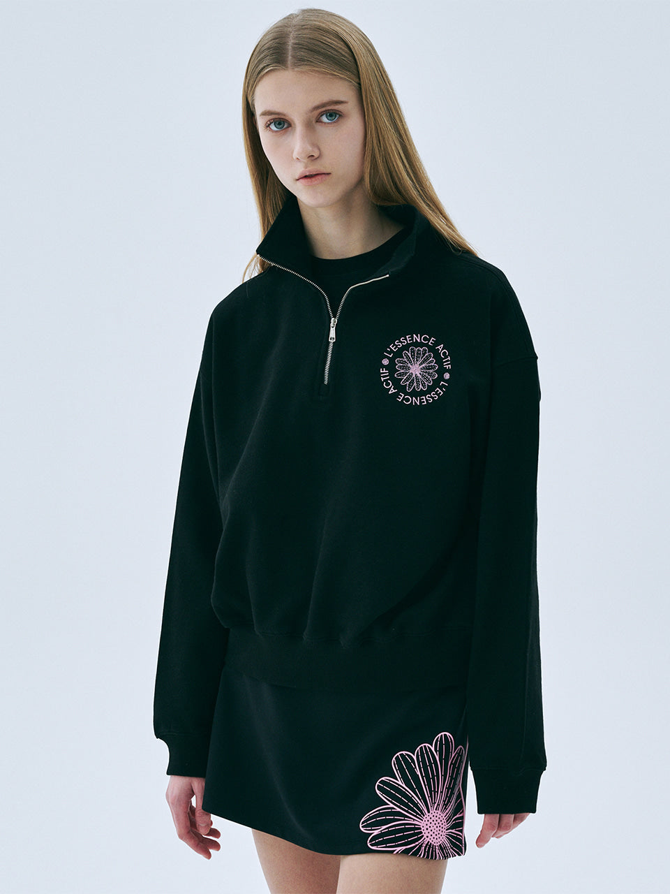 韓國 Mardi Mercredi High-Neck Sweat Zip Up Emblem Needlework【MM238】