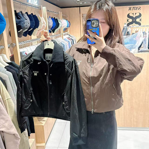 韓國 Satur (W) Maroon Nylon Crop Bomber Jacket【SR130】