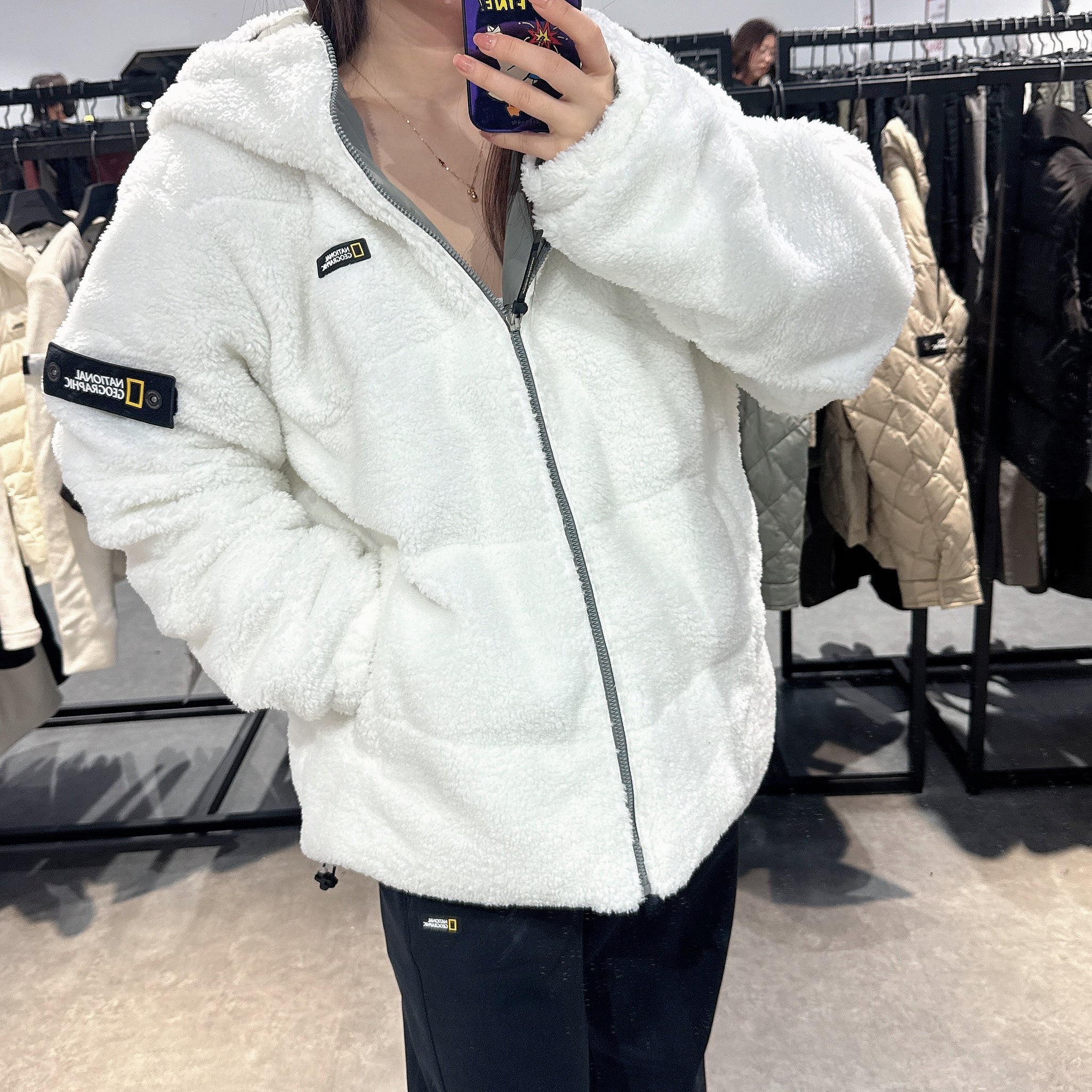 韓國 National Geographic Men's Reversible Fleece Hoodie Duck Down Jumper【NG127】