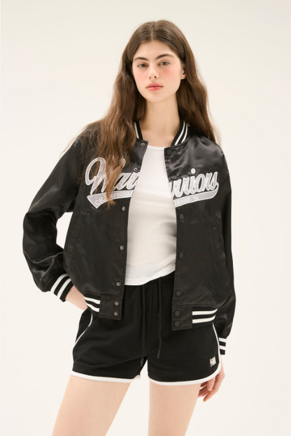 韓國 NBA GSW Lettering Satin Varsity Jumper【NA030】