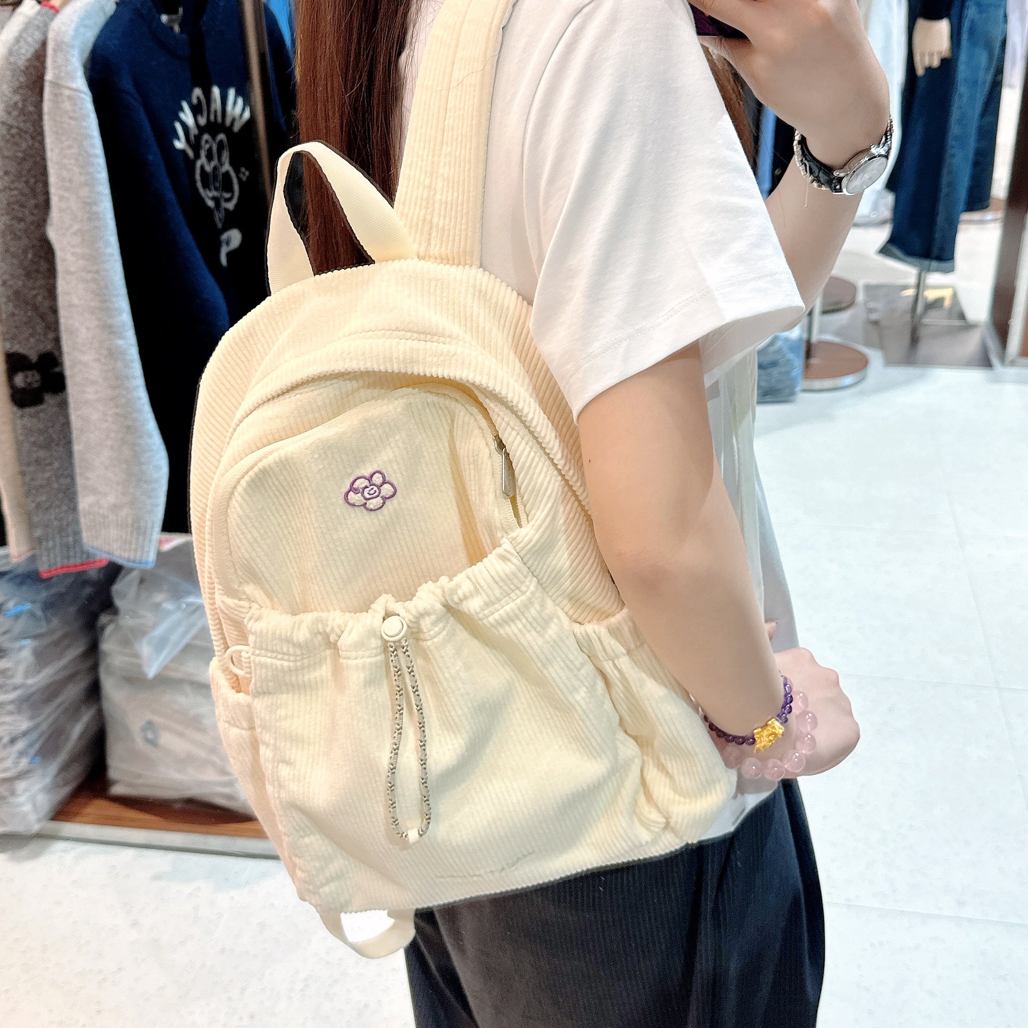 韓國 Wacky Willy Women's Lily Wappen Corduroy Backpack【WW055】