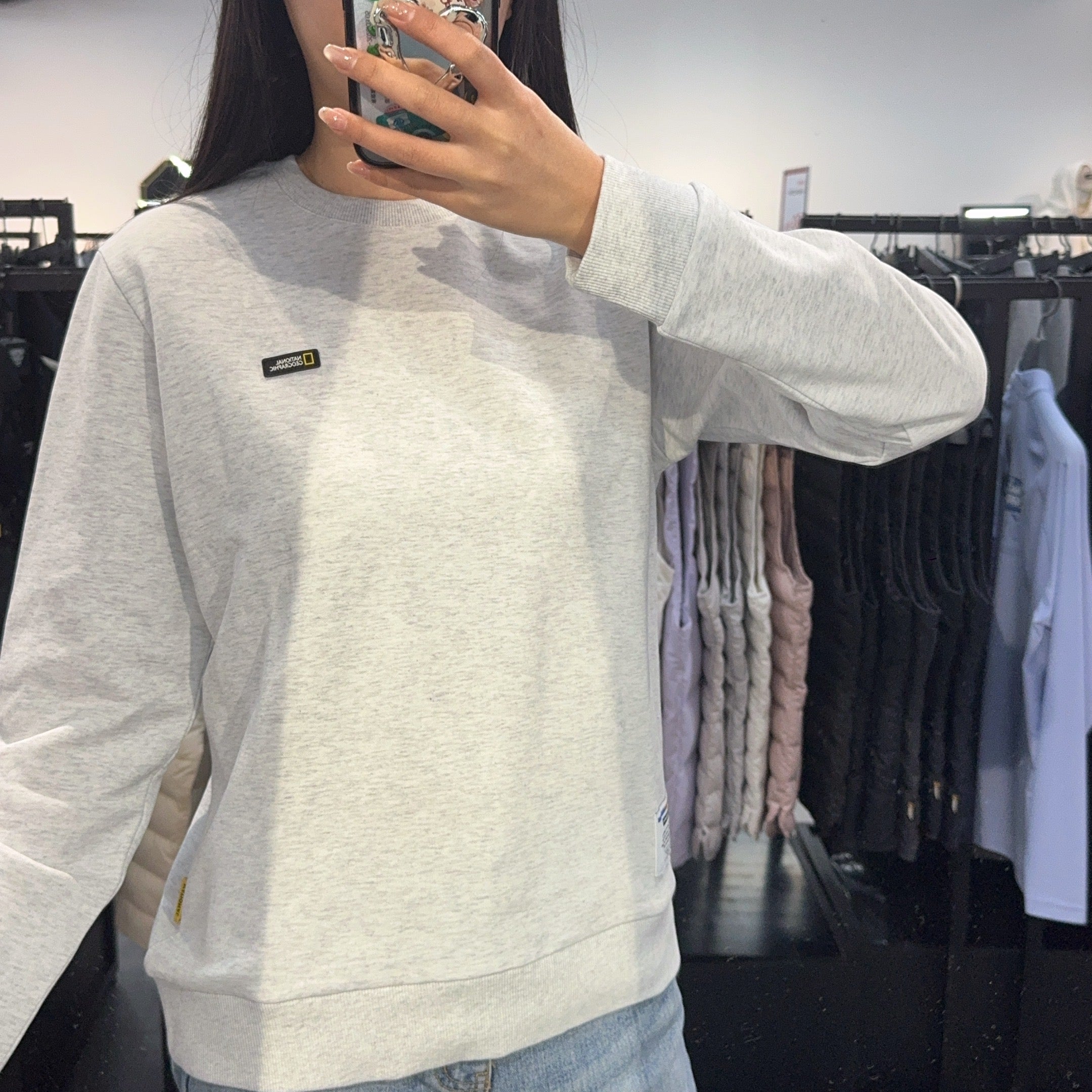 韓國 National Geographic Unisex FOLHAS Basic Small LOGO Sweatshirt【NG390】