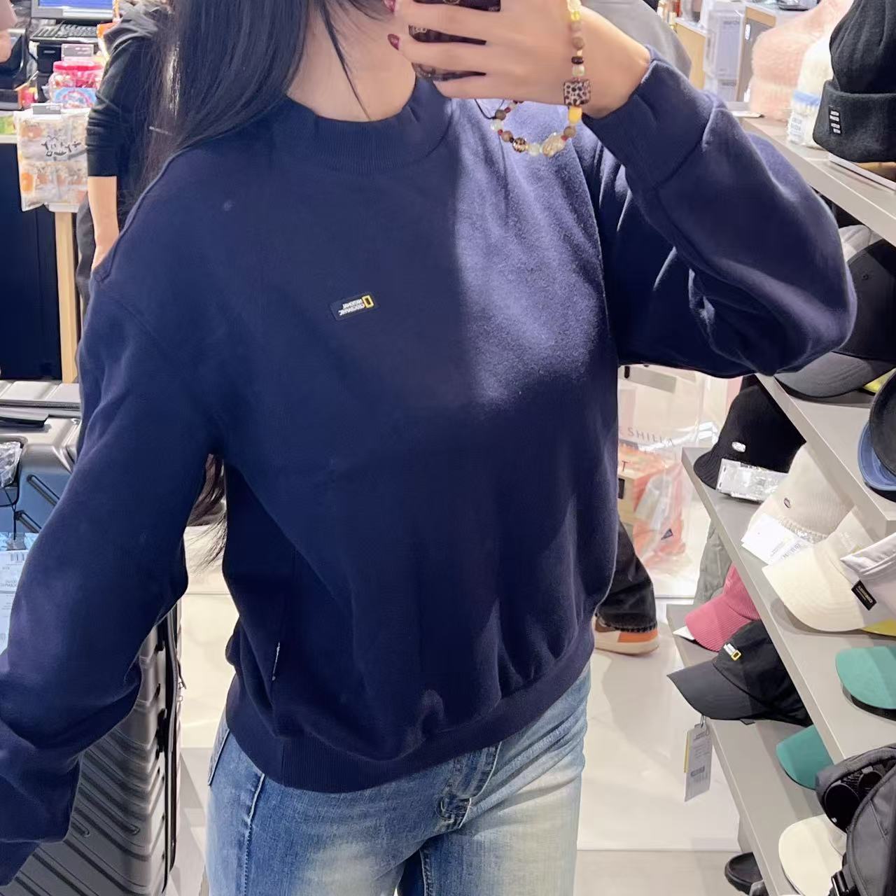 韓國 National Geographic Women's Winter Mock Neck Graphic Fleece Sweatshirt【NG138】