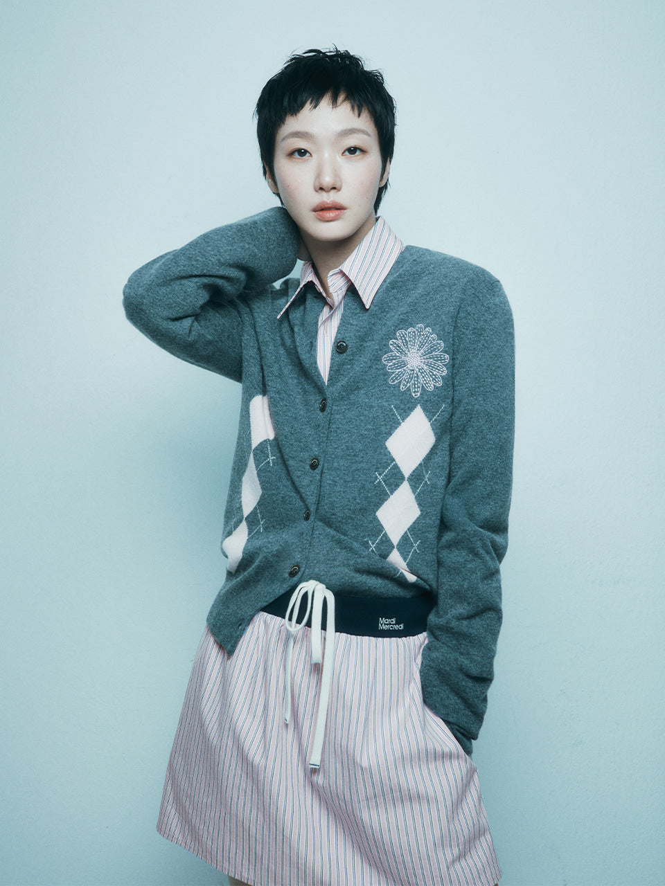 韓國 Mardi Mercredi Cashmere Blended Cardigan Round Neck Argyle【MM223】