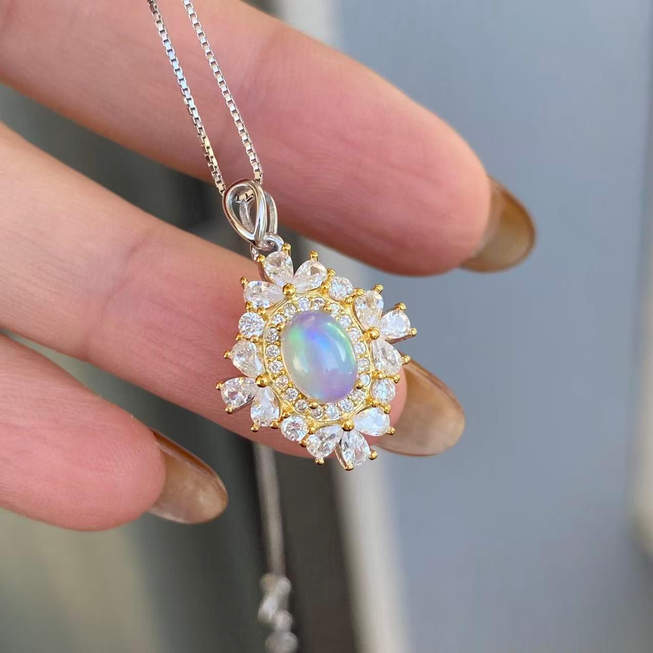 日本直送 滿鑲天然歐泊銀項鍊【JS351】