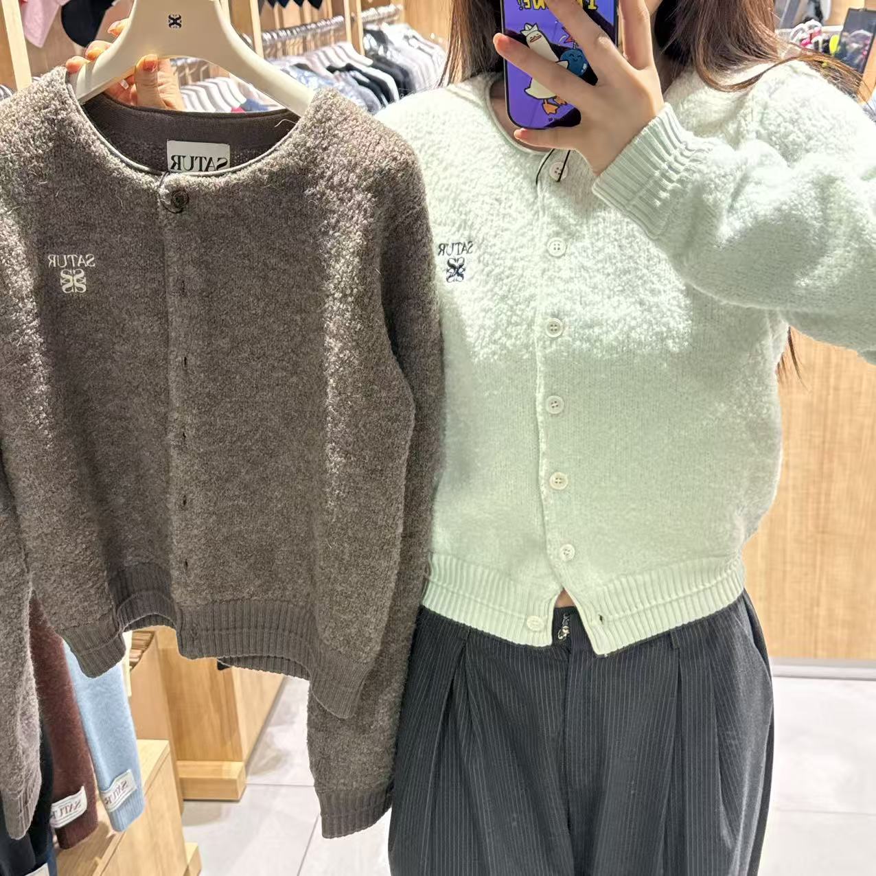 韓國 Satur Buckle Crew Neck Cardigan【SR185】