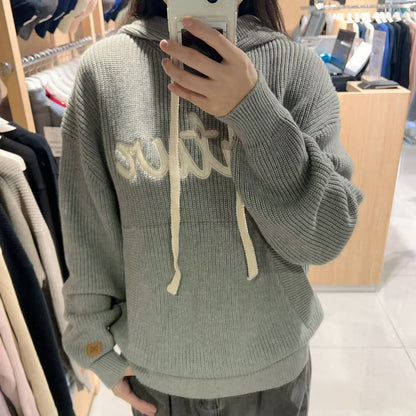 韓國 Satur Appliqué Logo Cashmere Blend Hooded Knit【SR148】