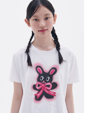 韓國 Ambler Rabbit With Ribbon Graphic String Crop Short Sleeve T-shirt【AR116】