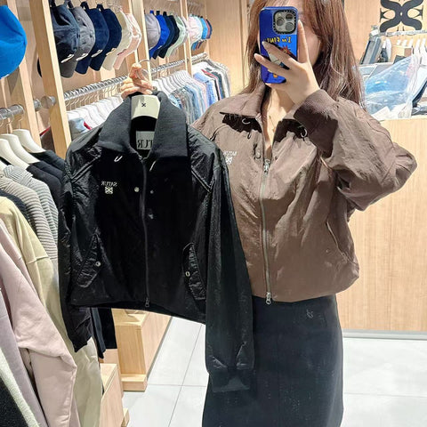 韓國 Satur (W) Maroon Nylon Crop Bomber Jacket【SR130】