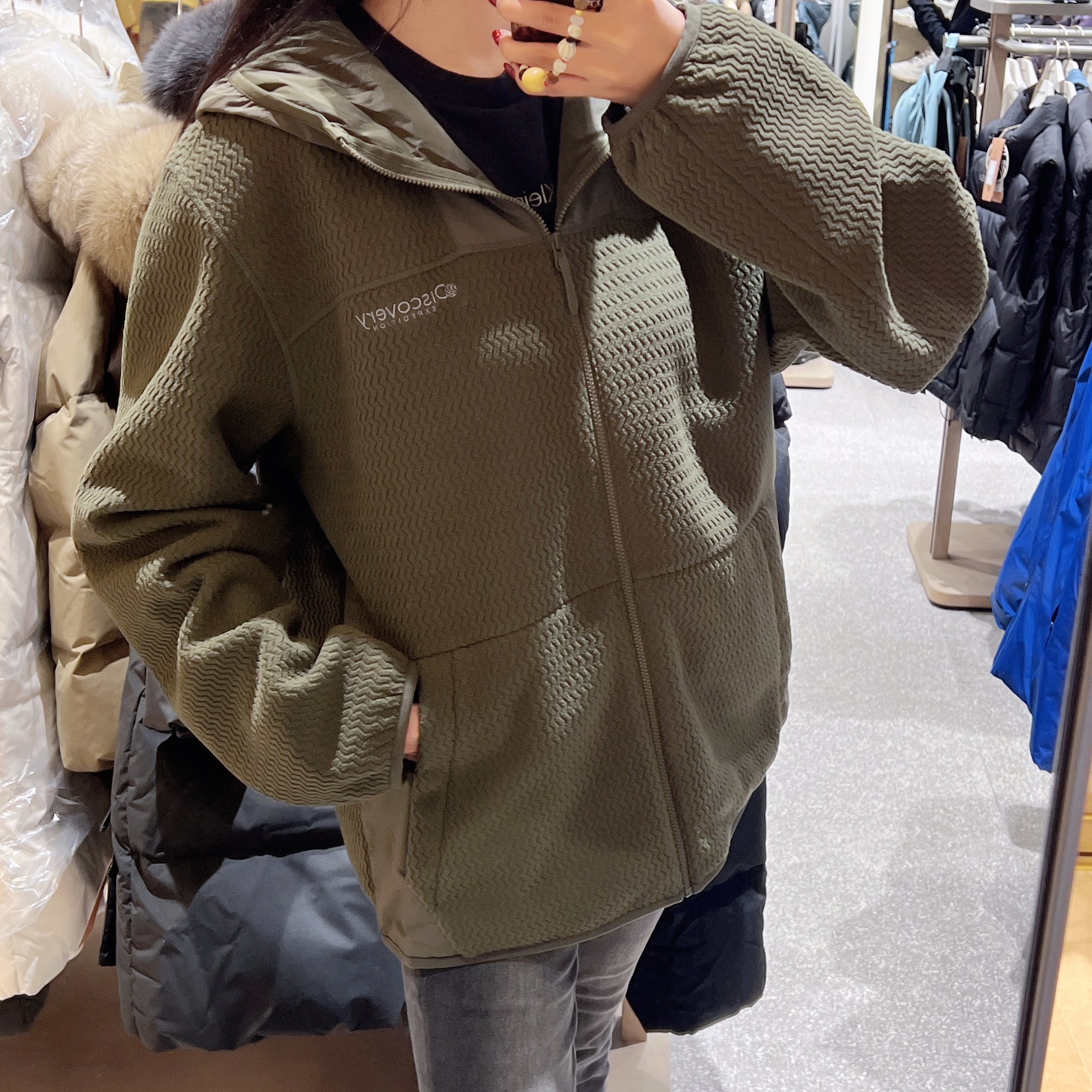 韓國 Discovery Men's Jacquard Fleece Hooded Jacket【DY062】