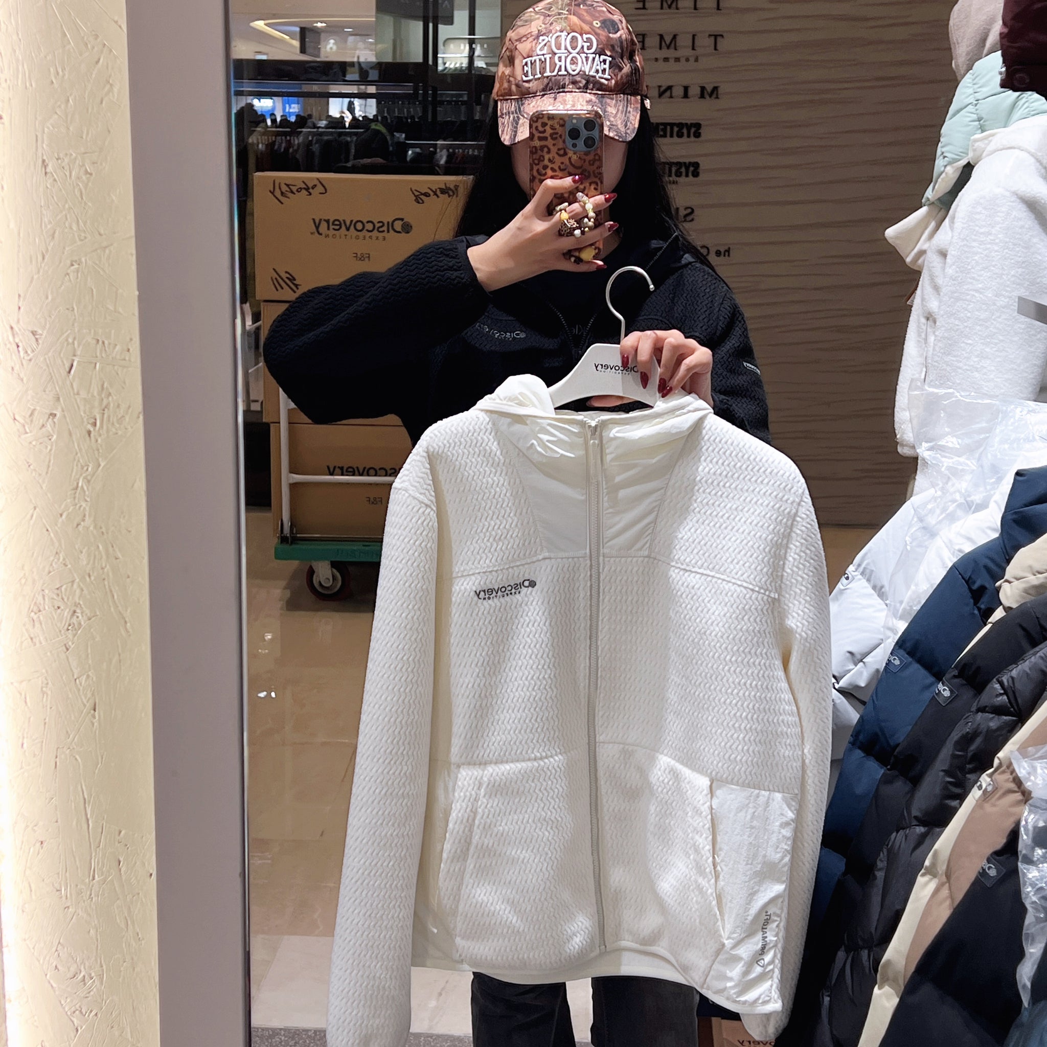 韓國 Discovery Women's Jacquard Fleece Hooded Jacket【DY075】