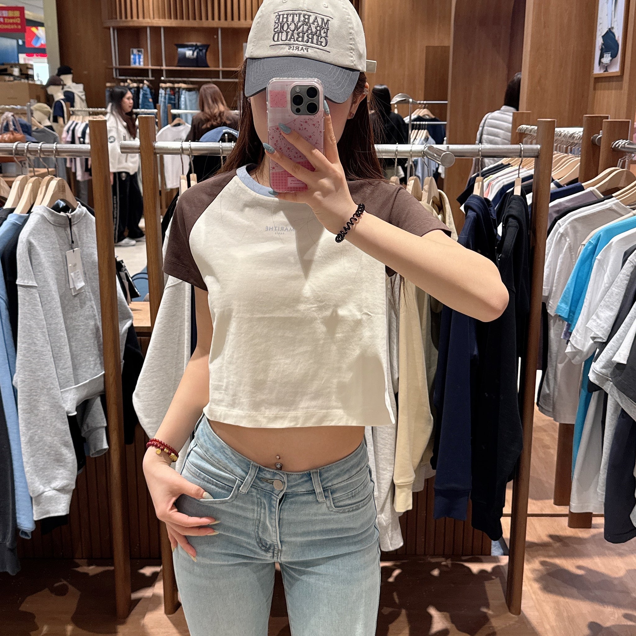 韓國 Marithe Francois Girbaud Women's 2-TONE RAGLAN CROP T-SHIRT【MF489】